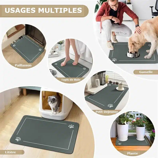 Tapis de Nourriture pour Animaux – Set de Table Absorbant pour Gamelle d’Eau et de Croquettes, avec Revers Antidérapant Imperméable, Tapis de Séchage Rapide pour Chien et Chat.